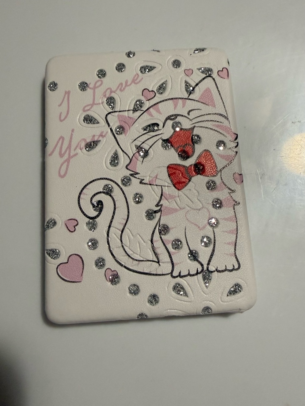Cute Pink Cat mirror Case with Rhinestones